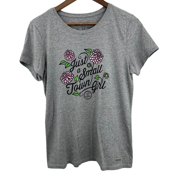 Life Is Good Tops - Life is Good Crusher Tee Just a Small Town Girl Gray Graphic T-Shirt Women's Med
